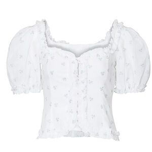 For Love And Lemons White Floral Blouse